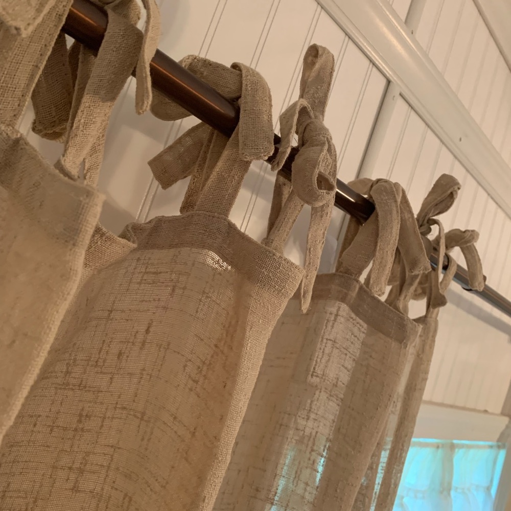 Tie Top Burlap Curtains 3 Panels 84in. long 35in. wide